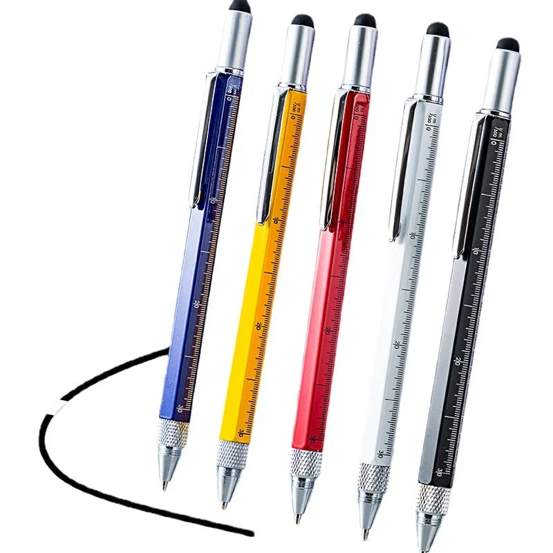 1set 7 in1 With Handheld Tool Multifunction Ballpoint Pen Measure Technical Ruler Screwdriver Touch Screen Stylus Spirit Level