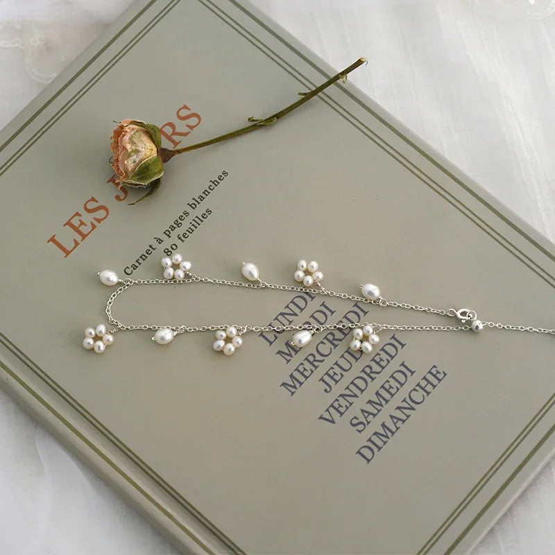 ASHIIQI Natural Freshwater Pearl Anklet Genuine 925 Sterling Silver Handmade Jewelry Wedding Jewelry Lady