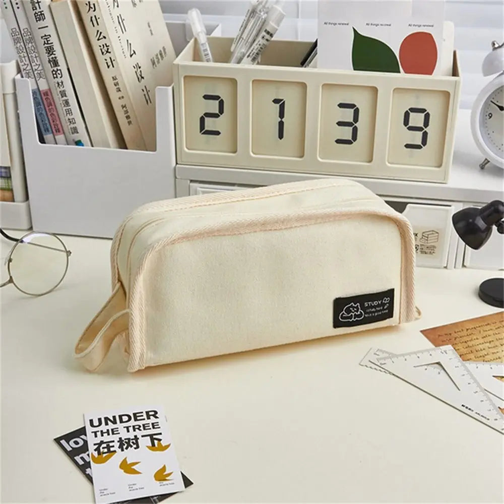 Back To School Ins Simplicity Pencil Case Solid Color White Black Pencil Bag Washable Canvas Stationery Storage Bag Student