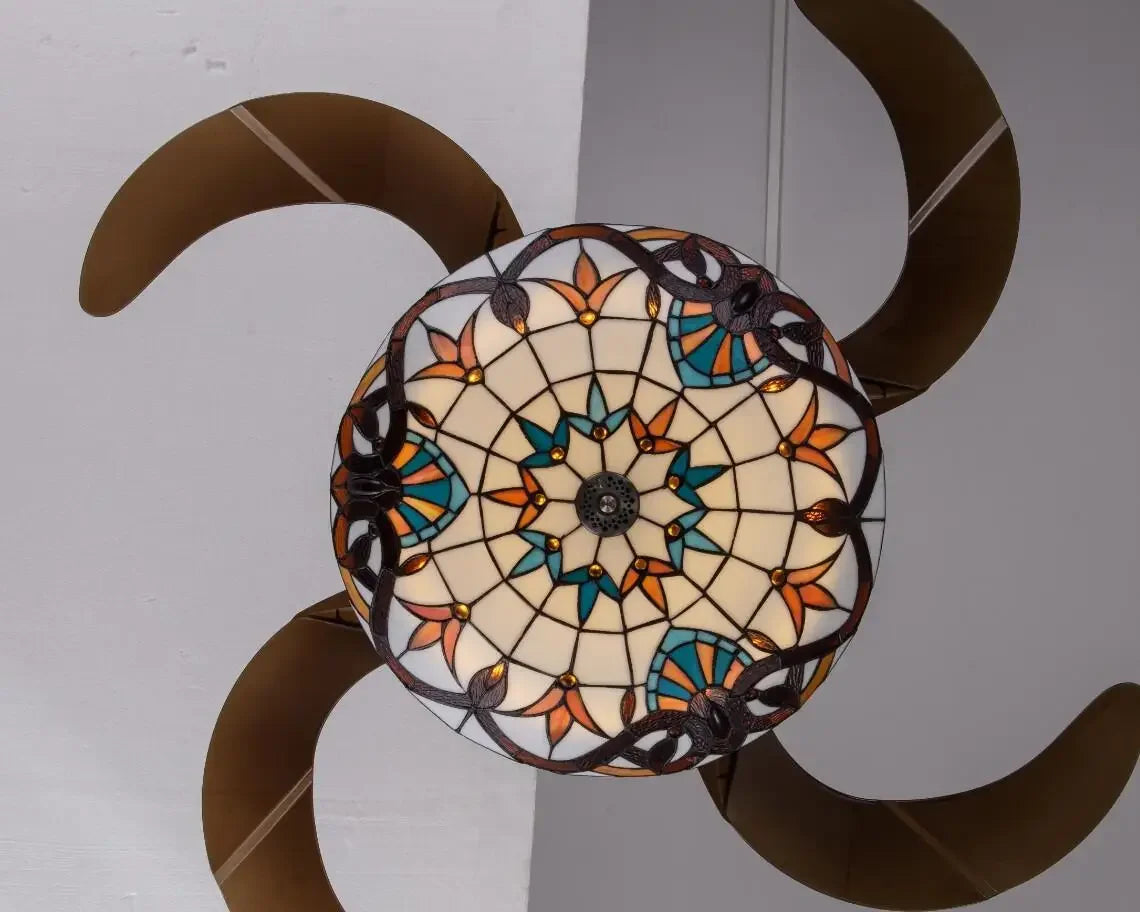 Tiff Invisible Ceiling Fan Lamp Living Room Dining Room Bedroom Lighting Mediterranean Fan Lamp Retro Ceiling Fan With Remote