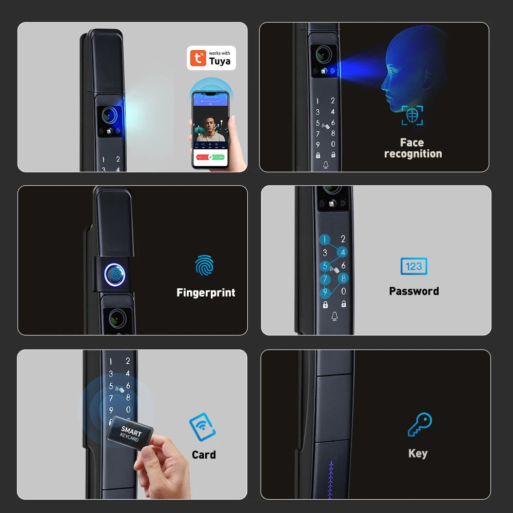 Smart Slim All Automatic Waterproof  3D Face Recognition Video Intercom Aluminum Door Lock