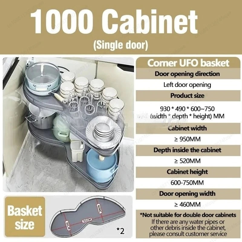 Cabinet Corner Basket Drawer Stainless Steel Double-Layer Whirl Pull-out Storage Organize Kitchen Rs Removable,Height Adjustable