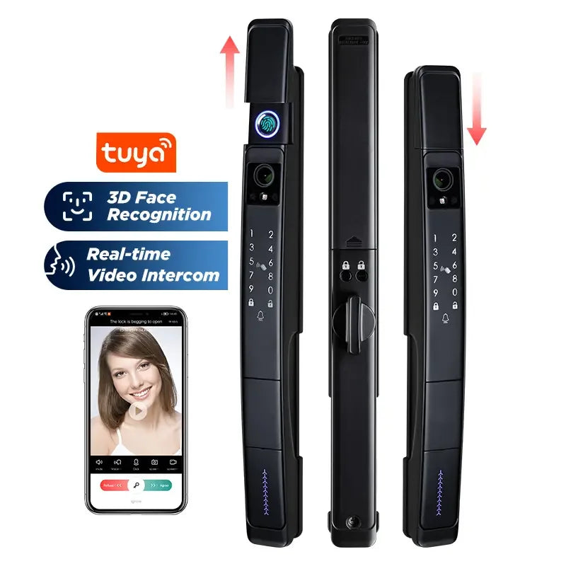 Smart Slim All Automatic Waterproof  3D Face Recognition Video Intercom Aluminum Door Lock