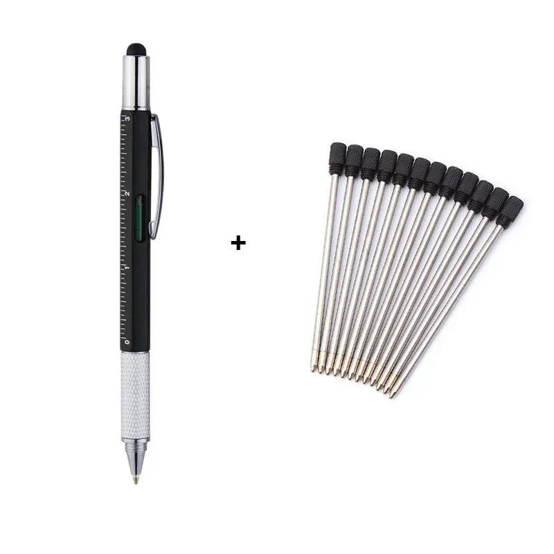 1set 7 in1 With Handheld Tool Multifunction Ballpoint Pen Measure Technical Ruler Screwdriver Touch Screen Stylus Spirit Level