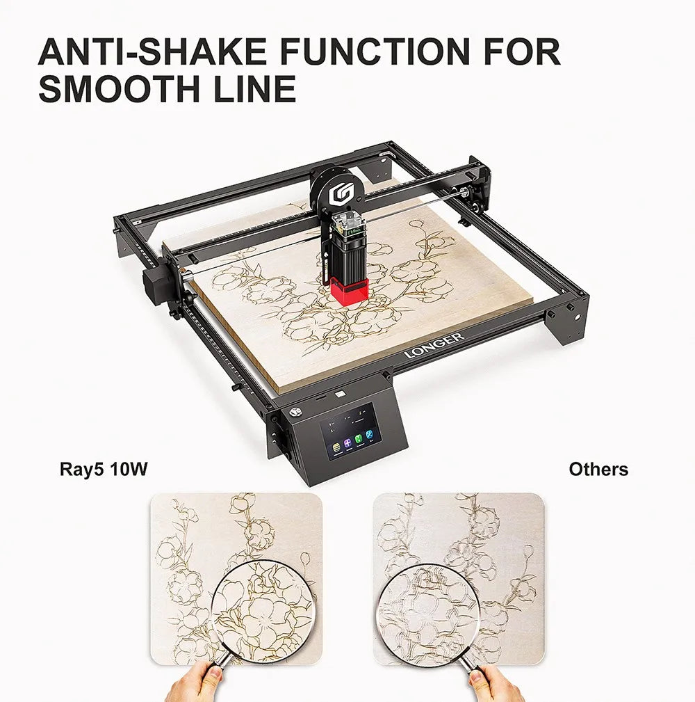 LONGER RAY5 10W Laser Engraver, 0.06x0.06mm Laser Spot, Touch Screen, Offline Carving, 32-Bit Chipset, Working Area 400x400mm