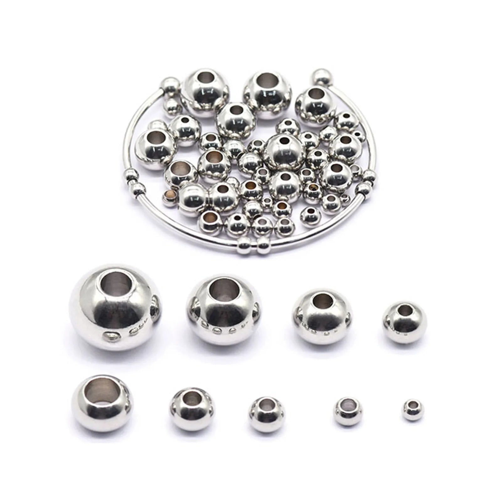 50 Piece 304 Stainless Steel Loose Spacer Beads Charms Silver Color Round Ball Beads For Jewelry Making Diy Necklace Findings