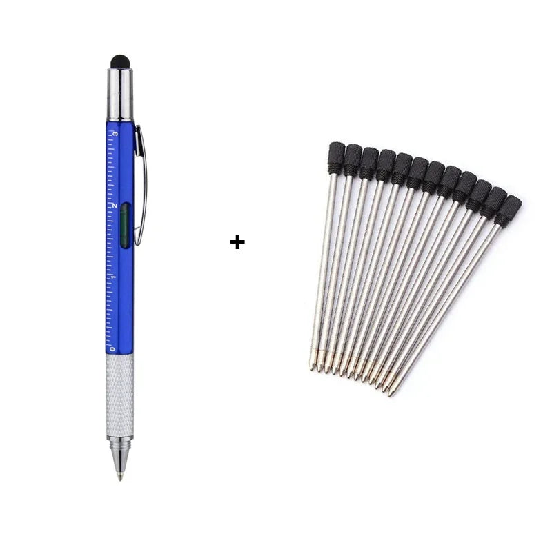 1set 7 in1 With Handheld Tool Multifunction Ballpoint Pen Measure Technical Ruler Screwdriver Touch Screen Stylus Spirit Level