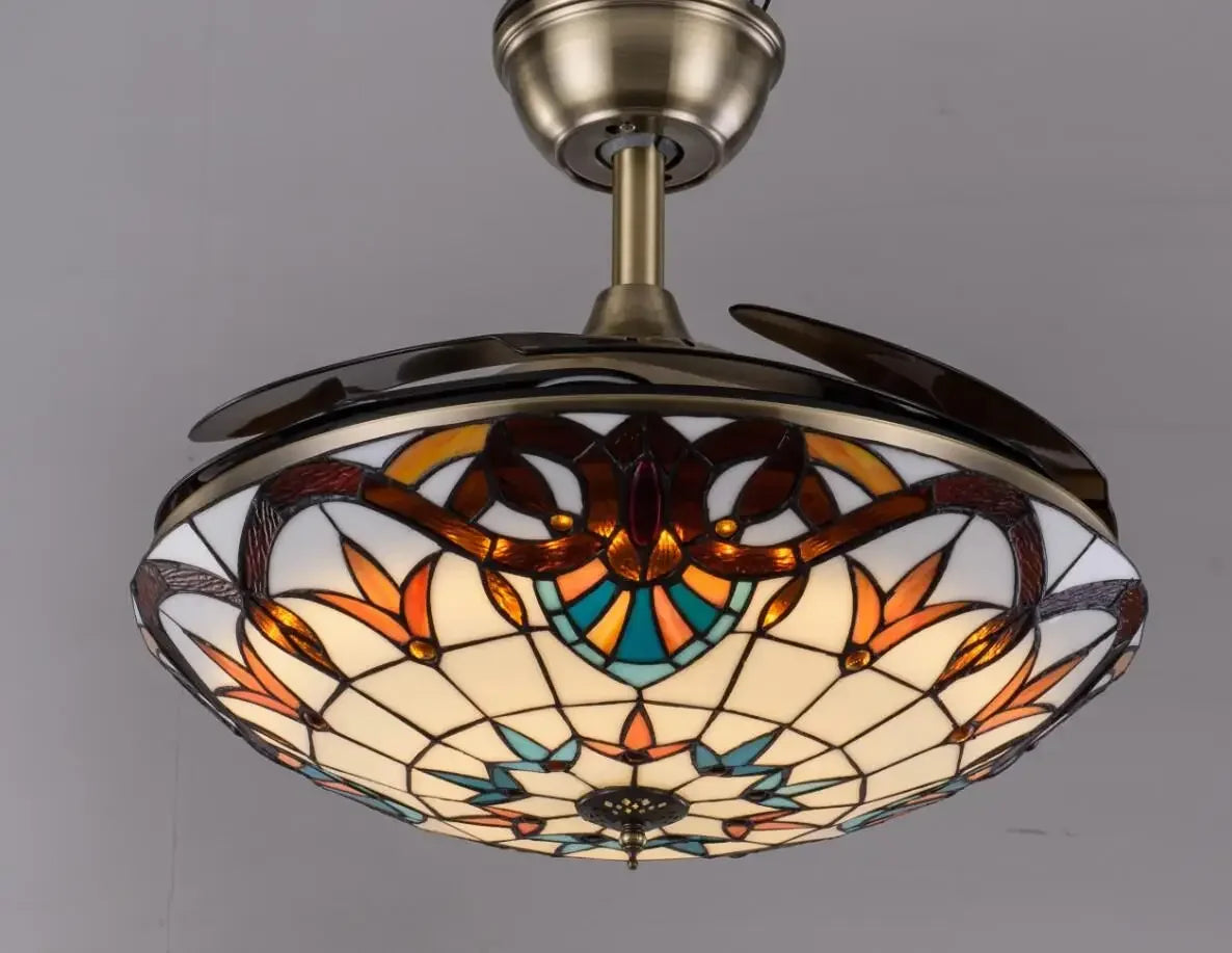 Tiff Invisible Ceiling Fan Lamp Living Room Dining Room Bedroom Lighting Mediterranean Fan Lamp Retro Ceiling Fan With Remote