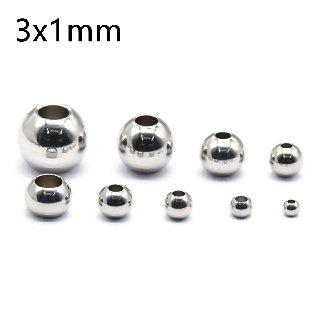 50 Piece 304 Stainless Steel Loose Spacer Beads Charms Silver Color Round Ball Beads For Jewelry Making Diy Necklace Findings
