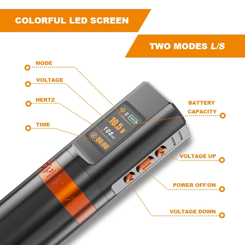 PEPAX Leve H2 Wirerless Tattoo Pen 3.5/4.2/5.0MM Stroke Pen with 2000mAh 2 Batteries Wireless Tattoo Machine Gun for Body Art