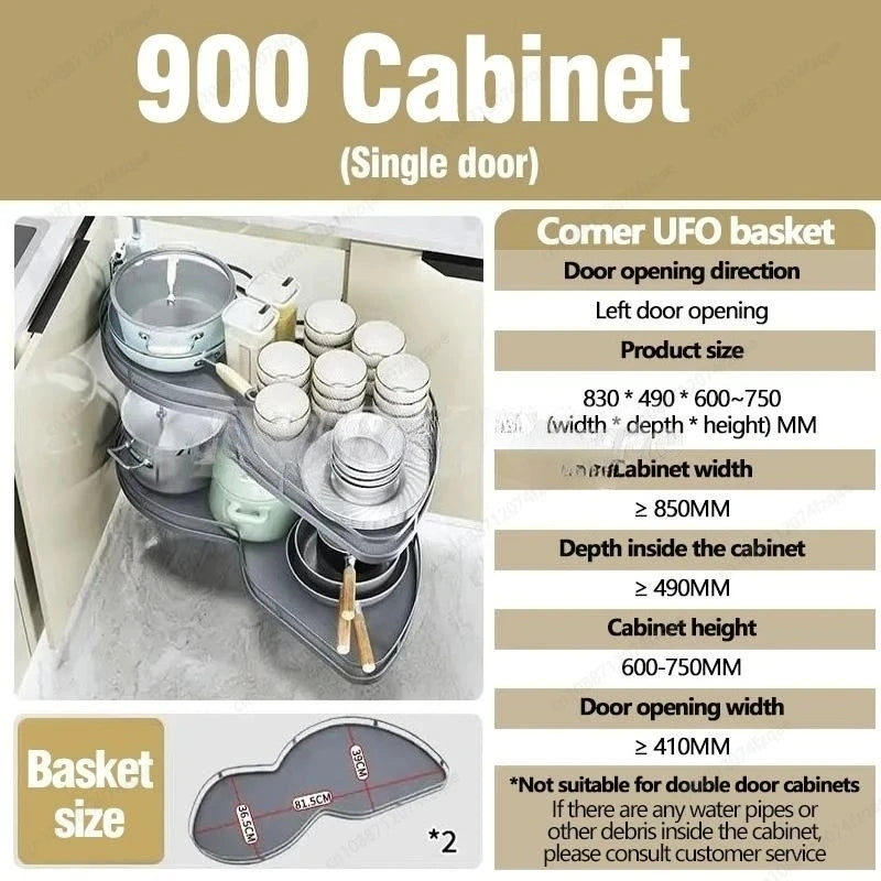 Cabinet Corner Basket Drawer Stainless Steel Double-Layer Whirl Pull-out Storage Organize Kitchen Rs Removable,Height Adjustable