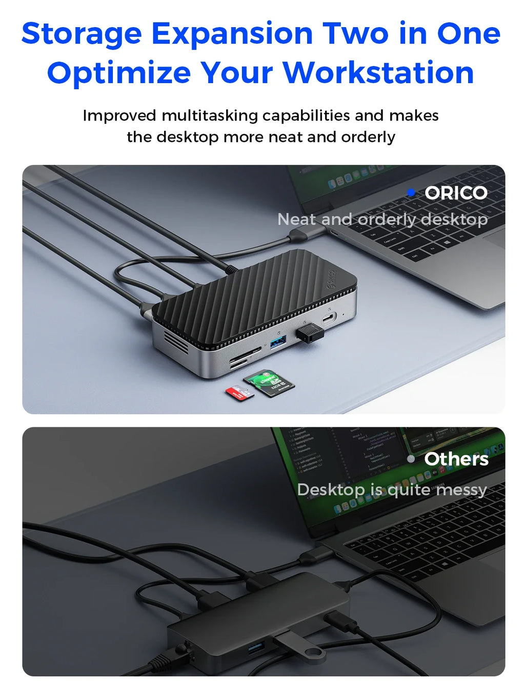 ORICO M.2 NVMe SSD Enclosure with 9-in-1 USB C HUB 10Gbps External RJ45 SD Docking Station with Cooling Fan for Laptop MacBook