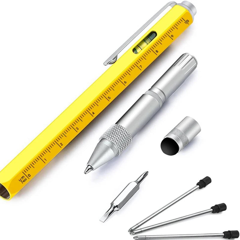 1set 7 in1 With Handheld Tool Multifunction Ballpoint Pen Measure Technical Ruler Screwdriver Touch Screen Stylus Spirit Level