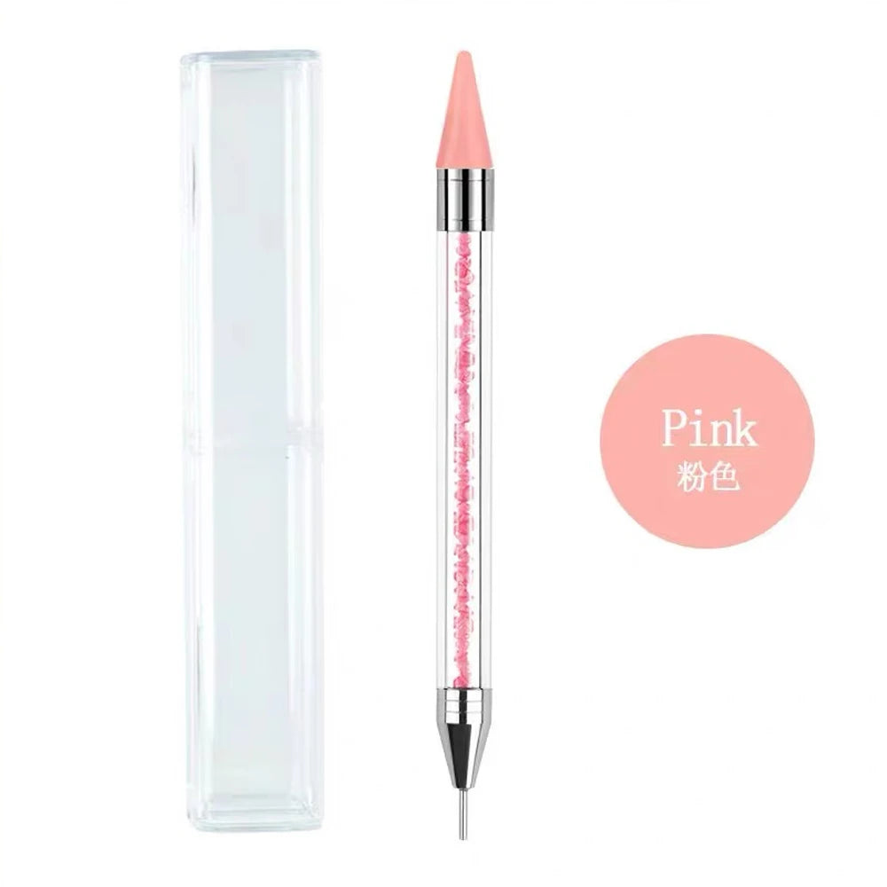 5/1pcs Replaceable Wax-Head Nail Dotting Pen Pink/White Rhinestones/Beads/Gems Picker Dotting Pen Replace Wax Head Nail Tools