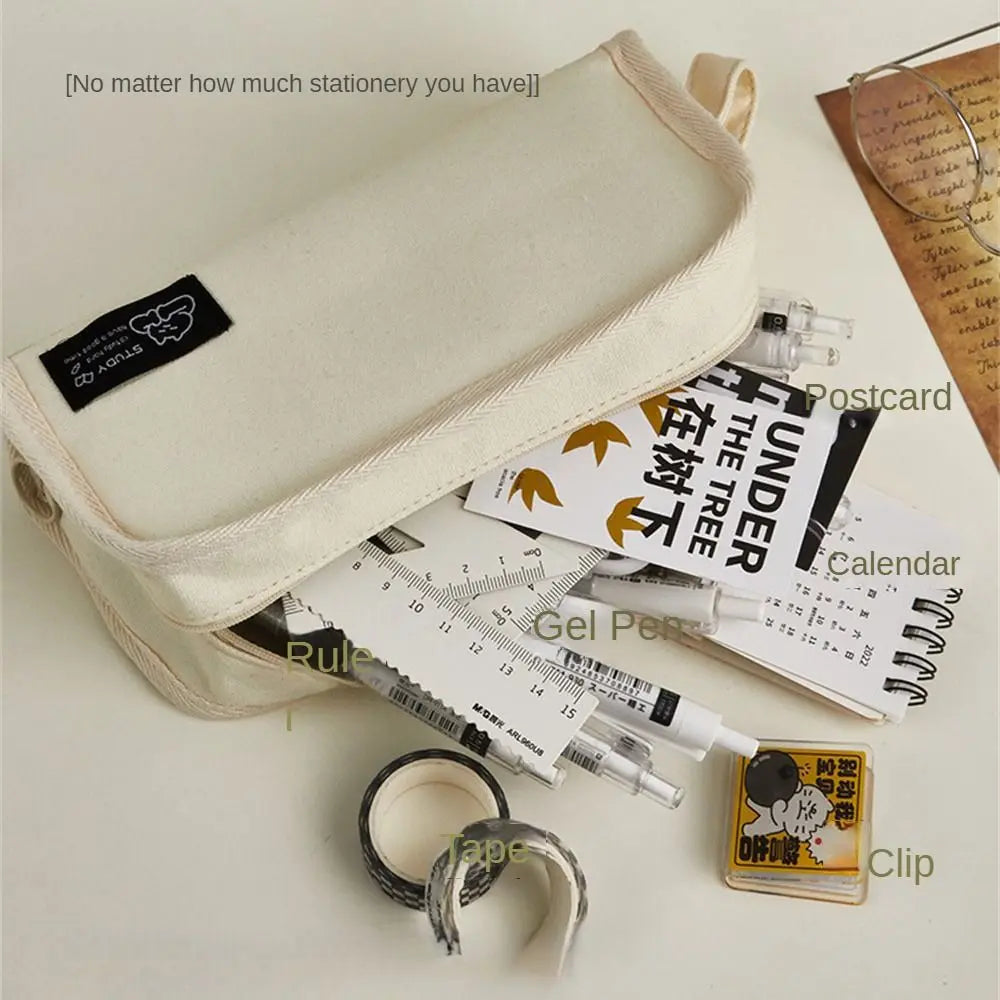 Back To School Ins Simplicity Pencil Case Solid Color White Black Pencil Bag Washable Canvas Stationery Storage Bag Student