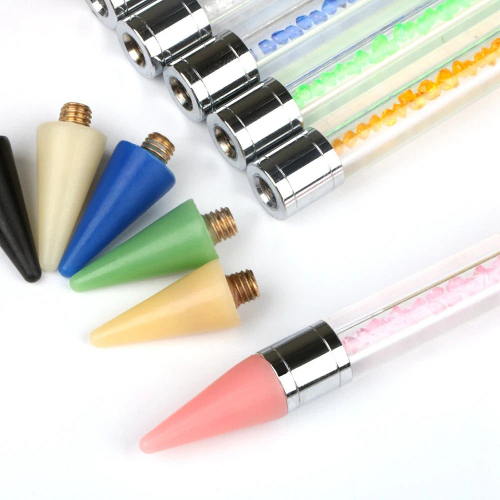 5/1pcs Replaceable Wax-Head Nail Dotting Pen Pink/White Rhinestones/Beads/Gems Picker Dotting Pen Replace Wax Head Nail Tools