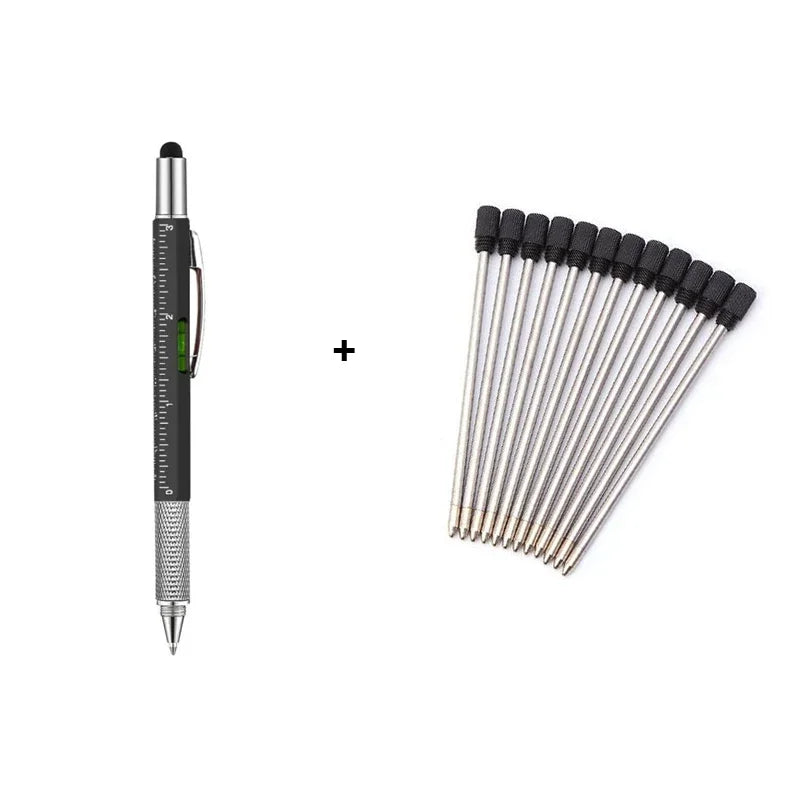 1set 7 in1 With Handheld Tool Multifunction Ballpoint Pen Measure Technical Ruler Screwdriver Touch Screen Stylus Spirit Level