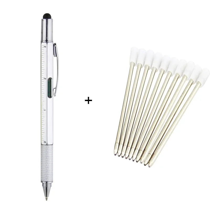 1set 7 in1 With Handheld Tool Multifunction Ballpoint Pen Measure Technical Ruler Screwdriver Touch Screen Stylus Spirit Level