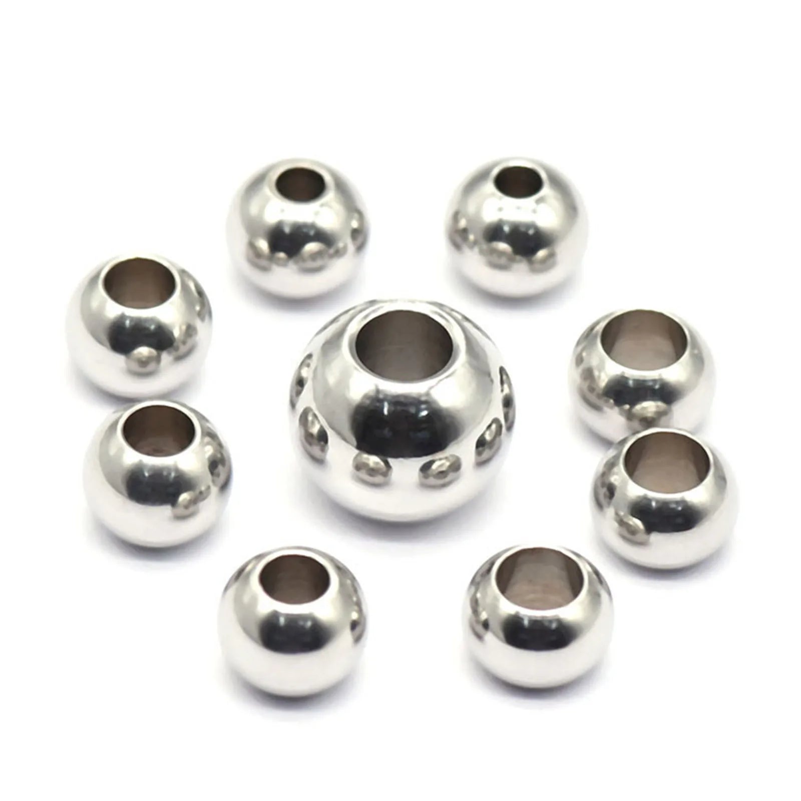 50 Piece 304 Stainless Steel Loose Spacer Beads Charms Silver Color Round Ball Beads For Jewelry Making Diy Necklace Findings