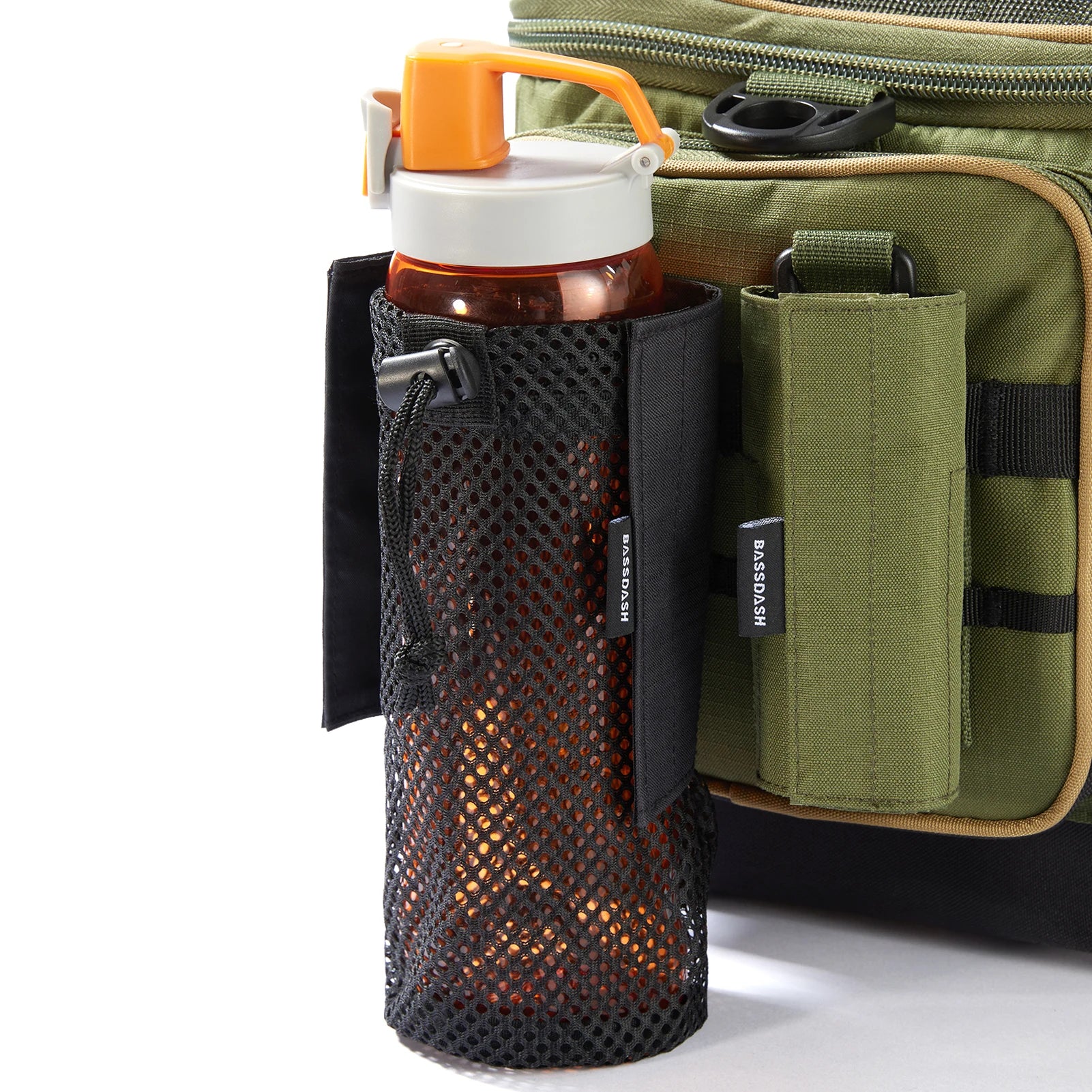 Bassdash Water Bottle Pouch with Molle Straps Belt Clip Carabiner Foldable Mesh Holder Bag for Travel Fishing Hunting Hiking