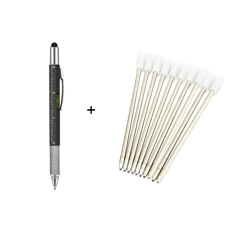 1set 7 in1 With Handheld Tool Multifunction Ballpoint Pen Measure Technical Ruler Screwdriver Touch Screen Stylus Spirit Level