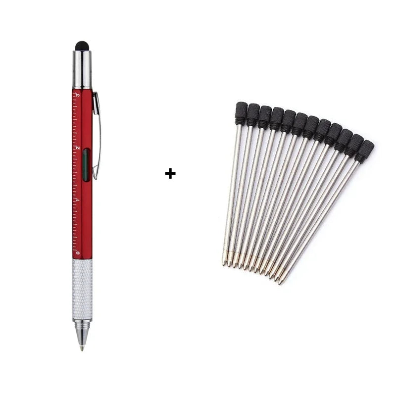 1set 7 in1 With Handheld Tool Multifunction Ballpoint Pen Measure Technical Ruler Screwdriver Touch Screen Stylus Spirit Level