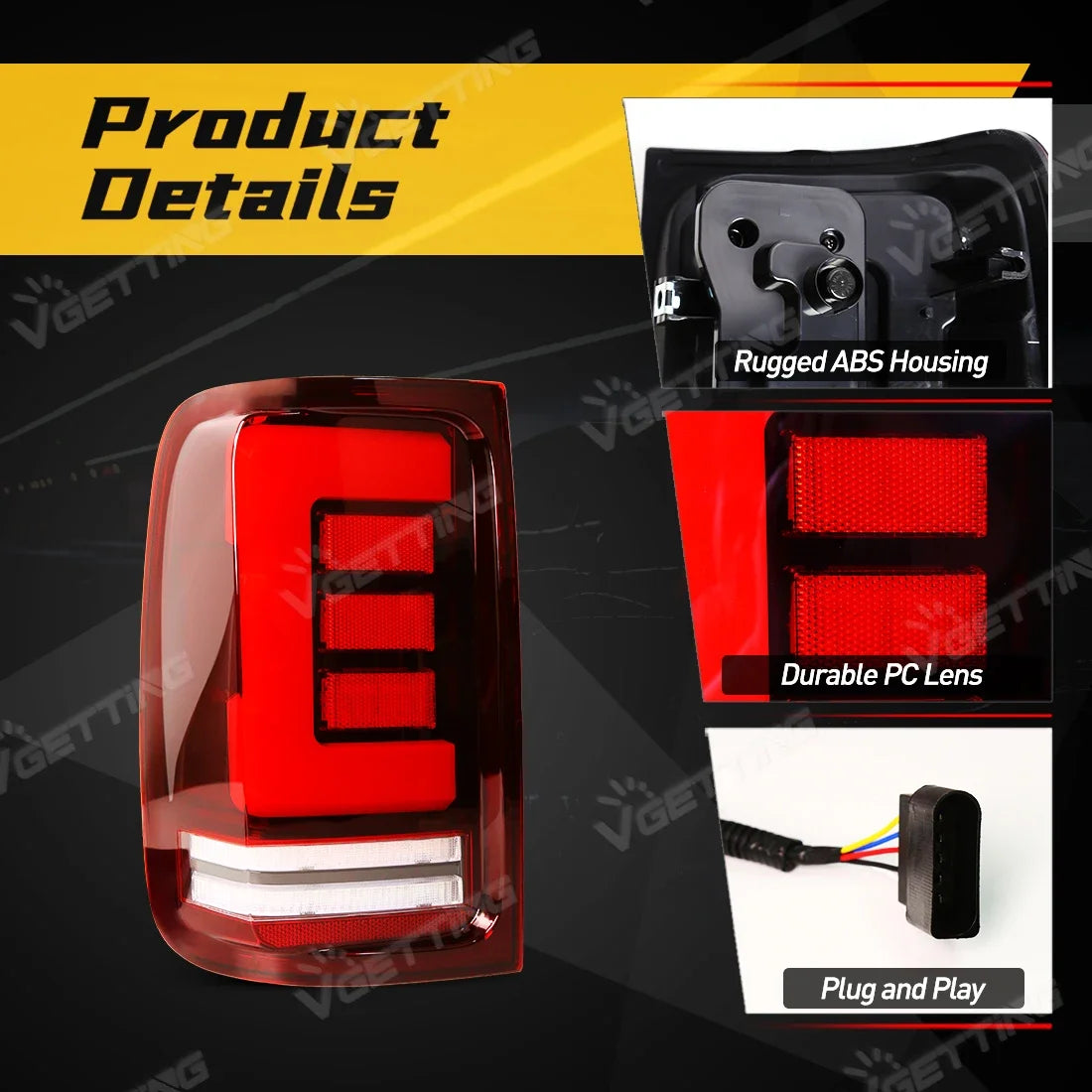 For VW Volkswagen Amarok V6 2008 - 2022 Tail Lamps Turn Signal Rear Brake Reverse Running Light Taillights Car Accessories 12V