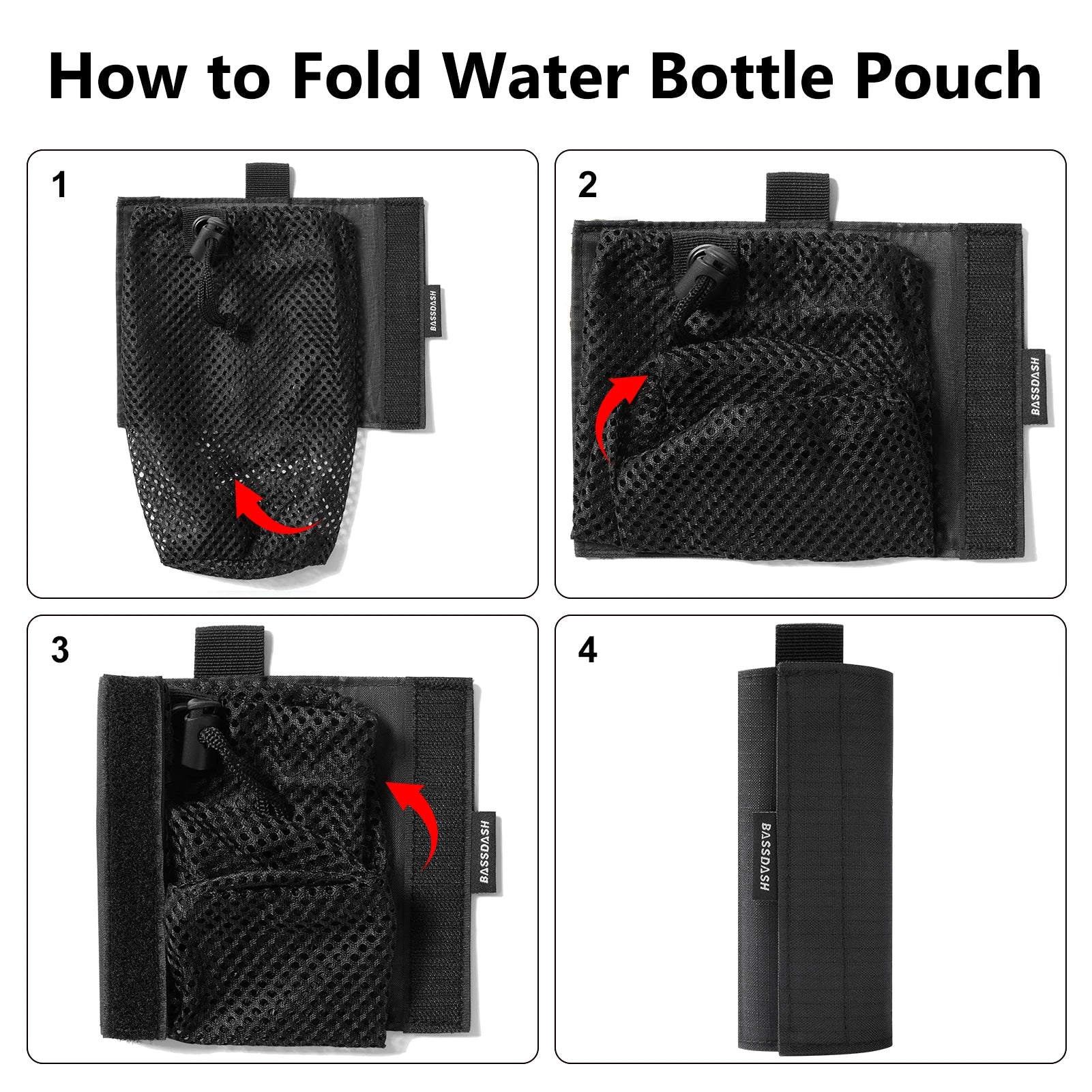 Bassdash Water Bottle Pouch with Molle Straps Belt Clip Carabiner Foldable Mesh Holder Bag for Travel Fishing Hunting Hiking