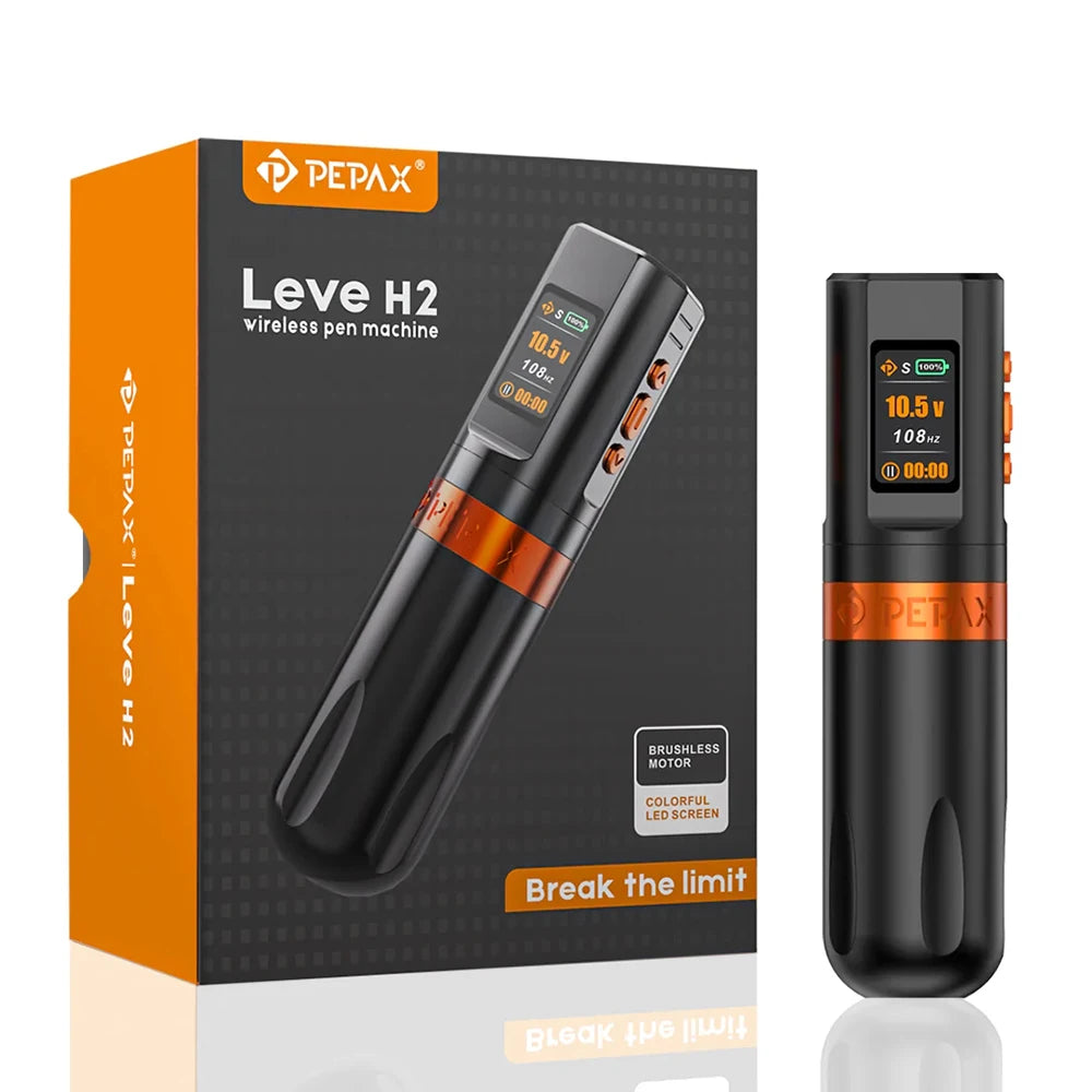 PEPAX Leve H2 Wirerless Tattoo Pen 3.5/4.2/5.0MM Stroke Pen with 2000mAh 2 Batteries Wireless Tattoo Machine Gun for Body Art