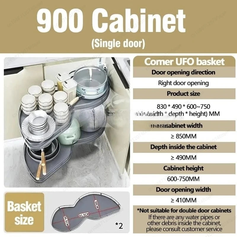 Cabinet Corner Basket Drawer Stainless Steel Double-Layer Whirl Pull-out Storage Organize Kitchen Rs Removable,Height Adjustable