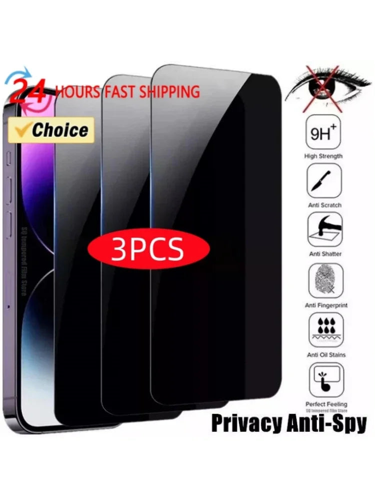 3Pcs Privacy Screen Protectors for IPhone 16 15 12 13 14 Pro Max Mini 8 Plus Anti-spy Tempered Glass for IPhone 11 Pro XS MAX XR