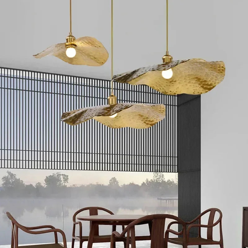 New Chinese Lotus Leaf Chandelier Zen Tea Table Hot Pot Kitchen Retro Creative Light Luxury Staircase Bar Decorative Lighting