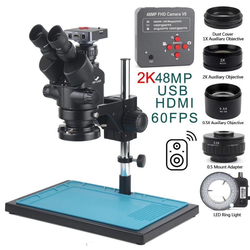 3.5X-90X Simul-Focal Stereo Trinocular Microscope 4K 2K 48MP 1080P HDMI USB Digital Video Camera For PCB Phone Soldering Repair