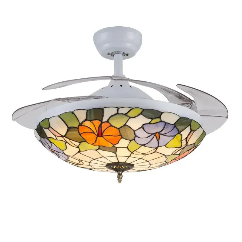 Tiff Invisible Ceiling Fan Lamp Living Room Dining Room Bedroom Lighting Mediterranean Fan Lamp Retro Ceiling Fan With Remote