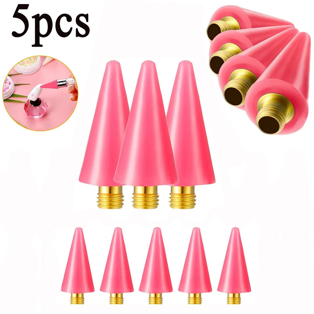5/1pcs Replaceable Wax-Head Nail Dotting Pen Pink/White Rhinestones/Beads/Gems Picker Dotting Pen Replace Wax Head Nail Tools