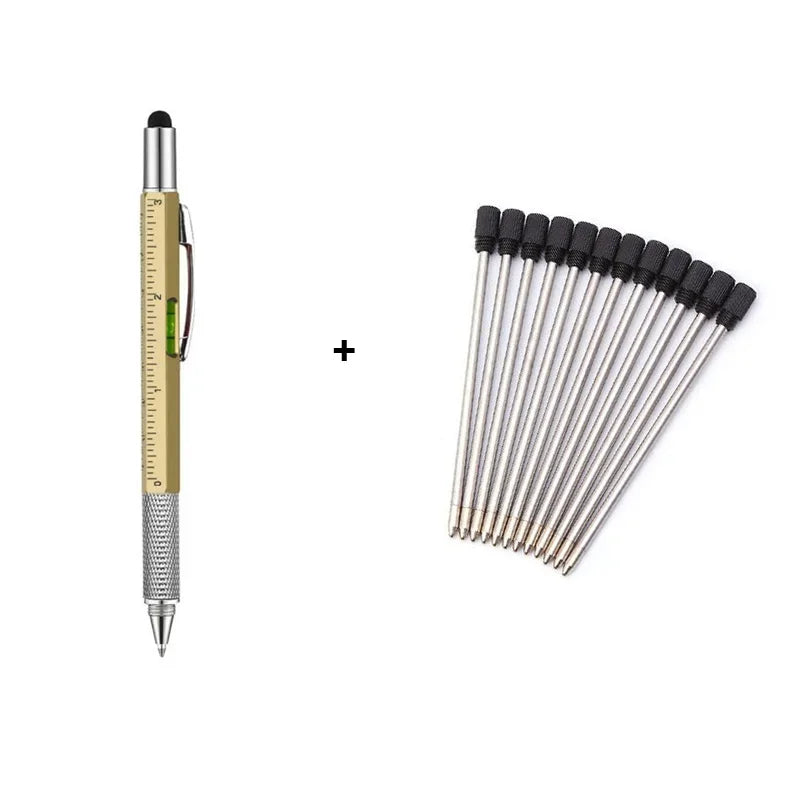 1set 7 in1 With Handheld Tool Multifunction Ballpoint Pen Measure Technical Ruler Screwdriver Touch Screen Stylus Spirit Level