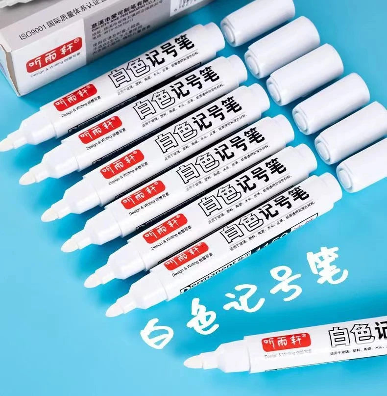 3/5/7Pcs/Set For Metal White Marker Pen Oily Waterproof Plastic Gel Pen Writing Drawing Graffiti Pen Stationery Notebook