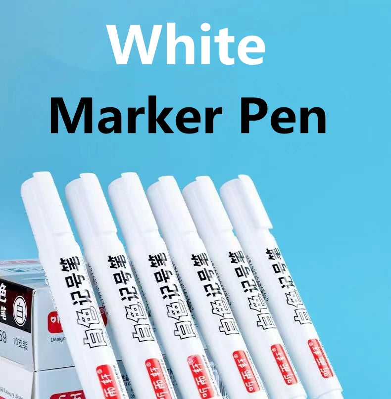 3/5/7Pcs/Set For Metal White Marker Pen Oily Waterproof Plastic Gel Pen Writing Drawing Graffiti Pen Stationery Notebook