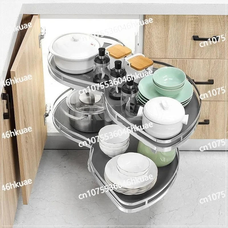 Cabinet Corner Basket Drawer Stainless Steel Double-Layer Whirl Pull-out Storage Organize Kitchen Rs Removable,Height Adjustable