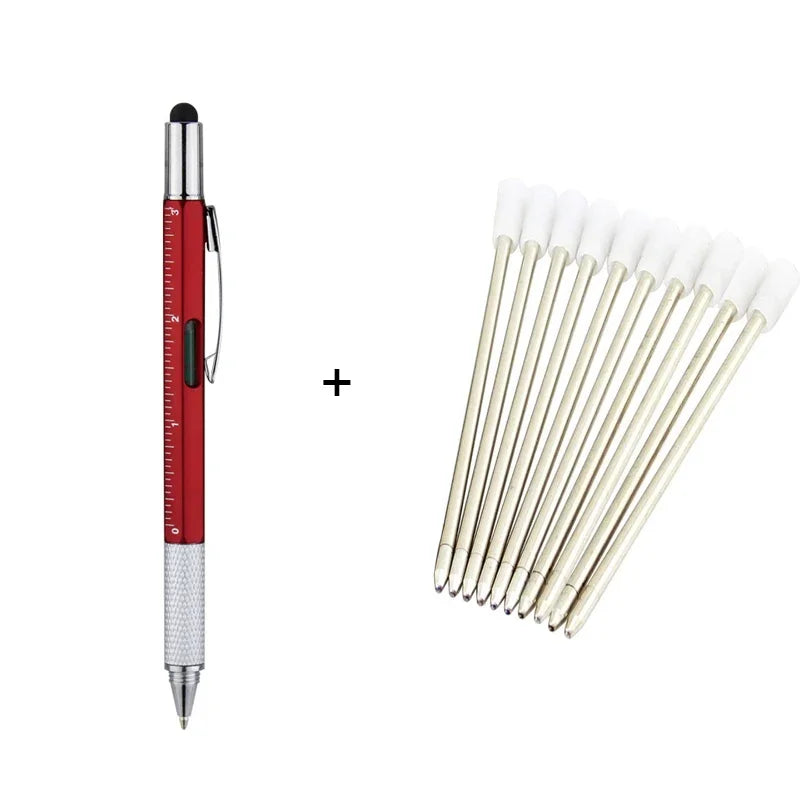 1set 7 in1 With Handheld Tool Multifunction Ballpoint Pen Measure Technical Ruler Screwdriver Touch Screen Stylus Spirit Level