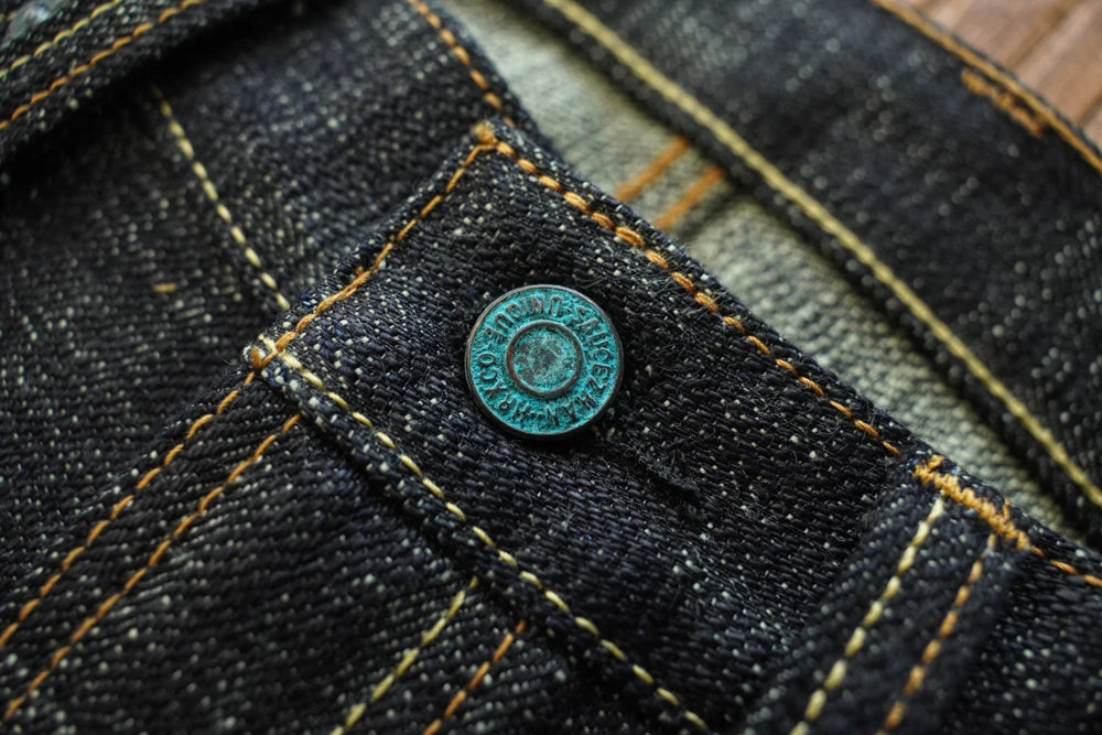 Sauce Zhan Mens Jeans Sanforized Selvedge Denim Jeans Limited EditionDouble-sided Dyeing 66 Fit 20 Oz