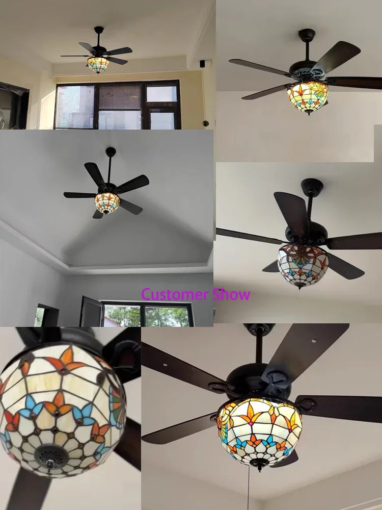 42 52 Inches Tiffany Style Ceiling Fan With Light Wood Blades Remote Control Led 3 Color 24W Industrial Fans Lamp With Lights
