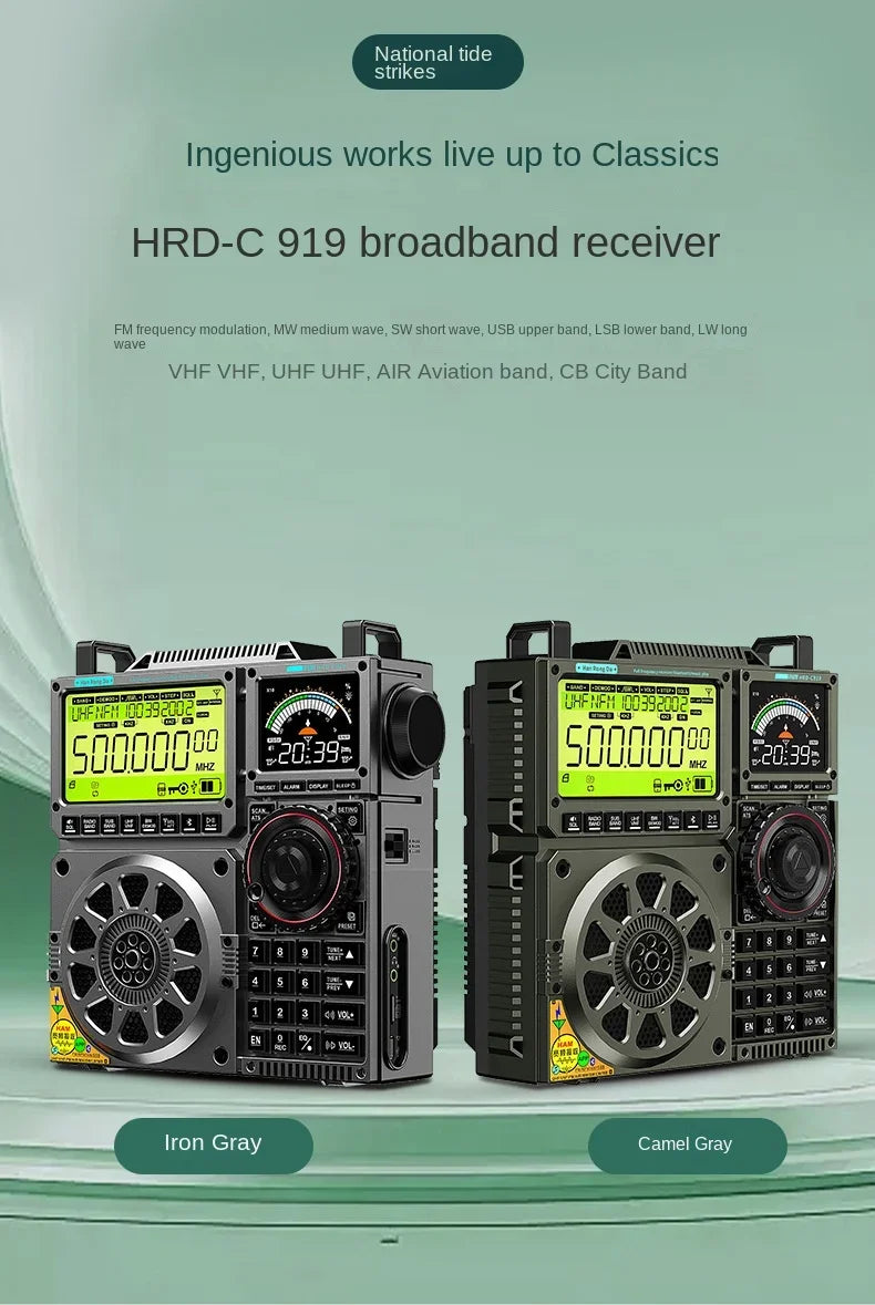 Original HRD-C919 AIR FM MW SW Shortwave VHF UHF WB Multi-band Radio Portable Aviation Band Radio Receiver 5000ma Battery