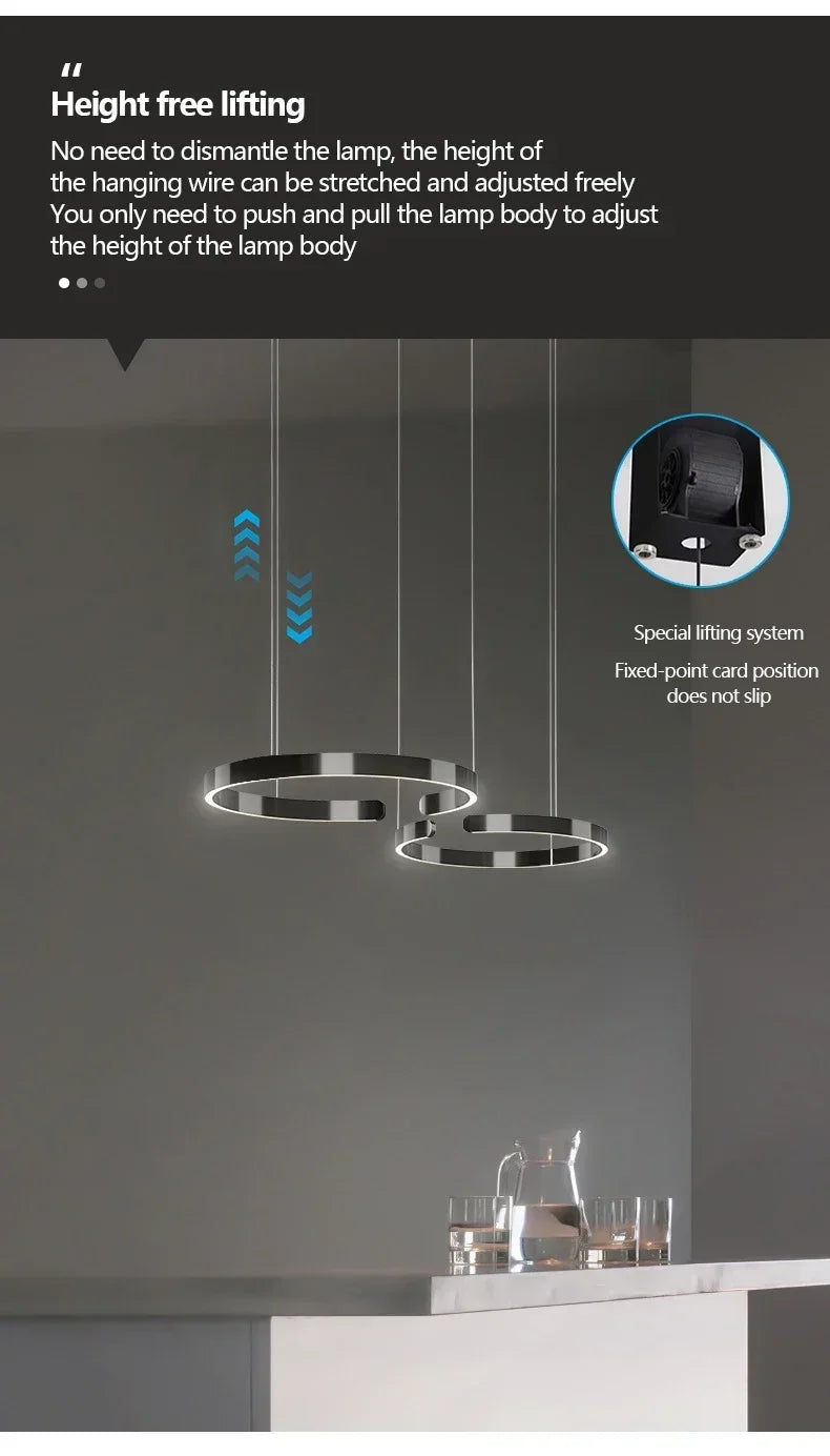 Modern Salon Design Ring Ceiling Chandelier Eye Protecting LED Lamp Bedroom Dining Room Study Pendant Lighting Fixture