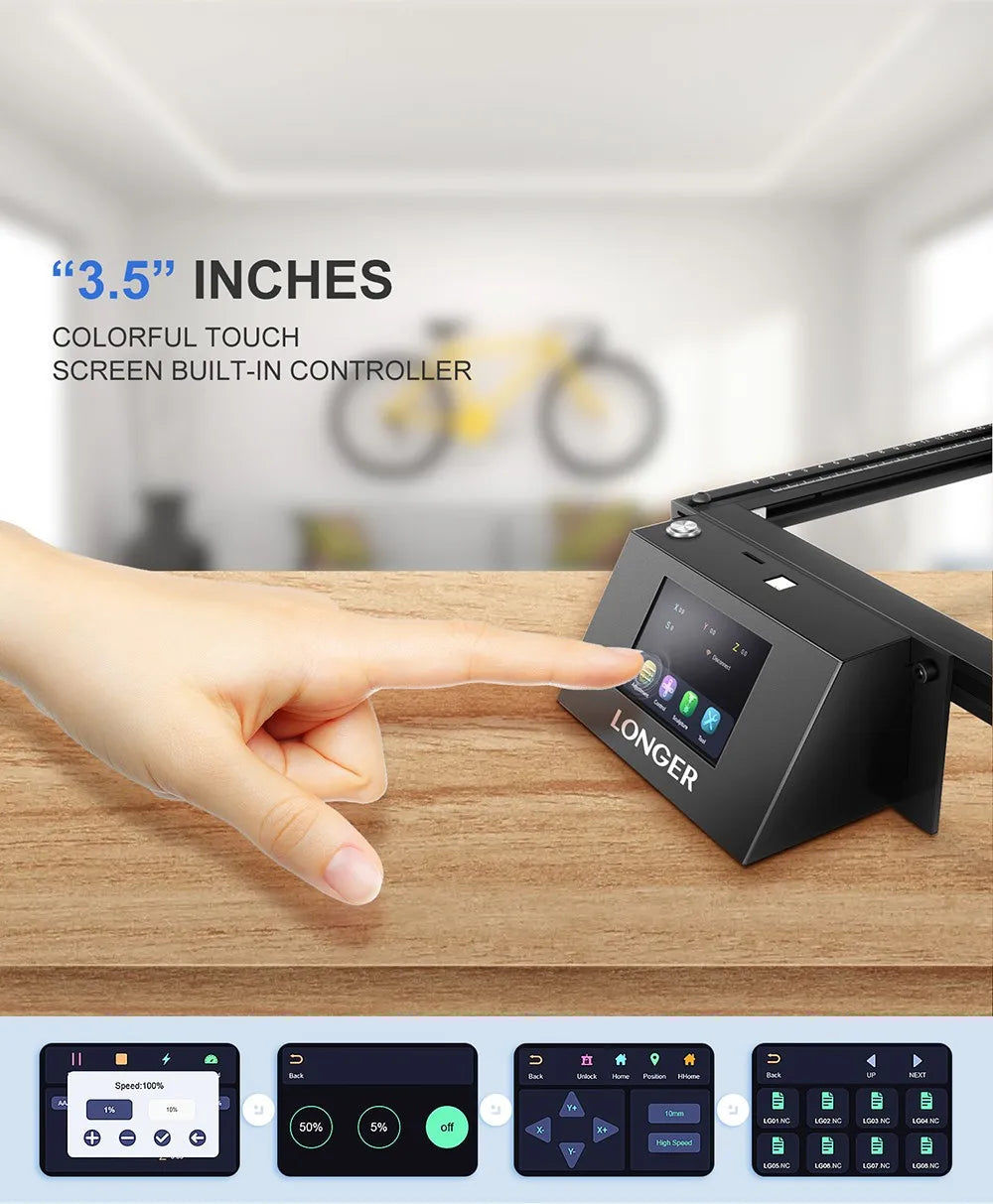 LONGER RAY5 10W Laser Engraver, 0.06x0.06mm Laser Spot, Touch Screen, Offline Carving, 32-Bit Chipset, Working Area 400x400mm