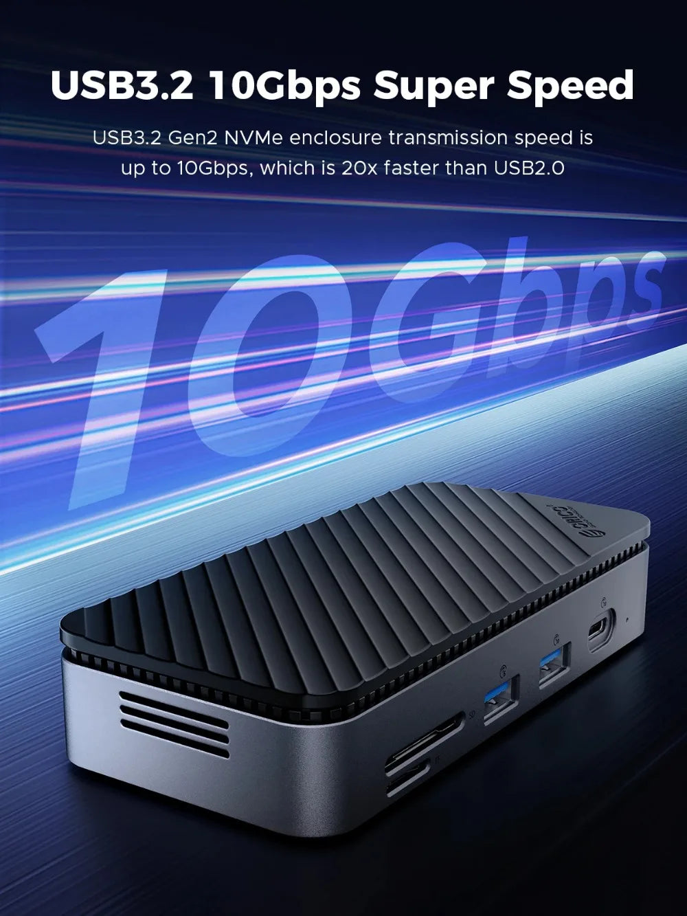 ORICO M.2 NVMe SSD Enclosure with 9-in-1 USB C HUB 10Gbps External RJ45 SD Docking Station with Cooling Fan for Laptop MacBook