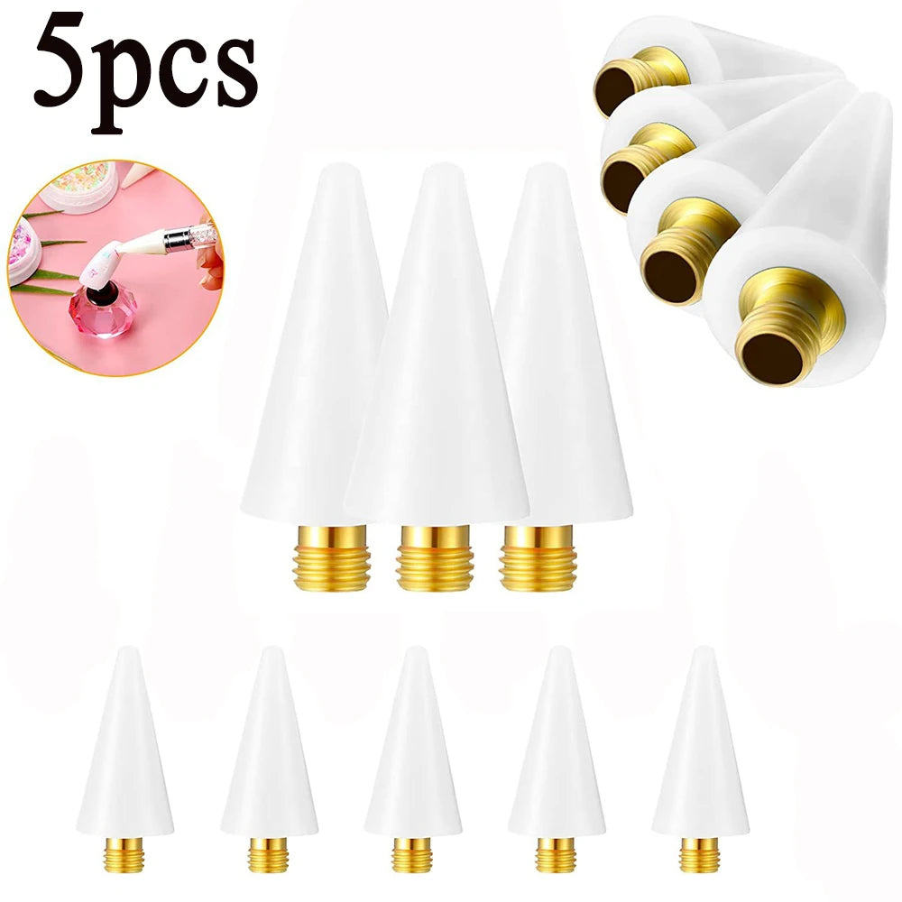5/1pcs Replaceable Wax-Head Nail Dotting Pen Pink/White Rhinestones/Beads/Gems Picker Dotting Pen Replace Wax Head Nail Tools