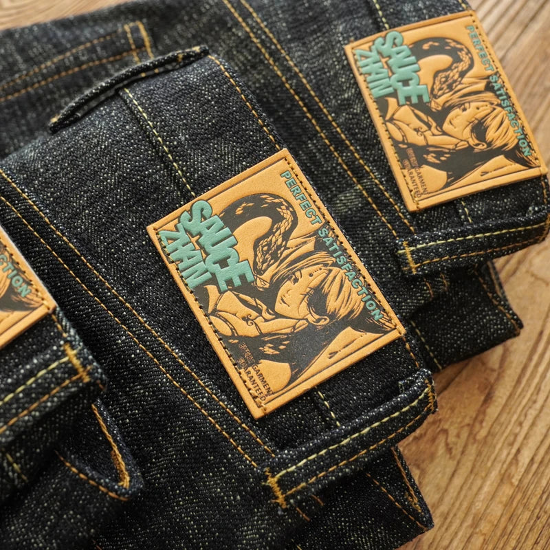 Sauce Zhan Mens Jeans Sanforized Selvedge Denim Jeans Limited EditionDouble-sided Dyeing 66 Fit 20 Oz