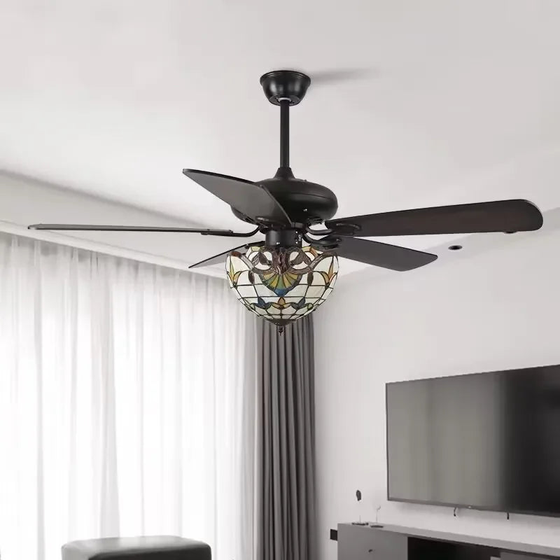42 52 Inches Tiffany Style Ceiling Fan With Light Wood Blades Remote Control Led 3 Color 24W Industrial Fans Lamp With Lights