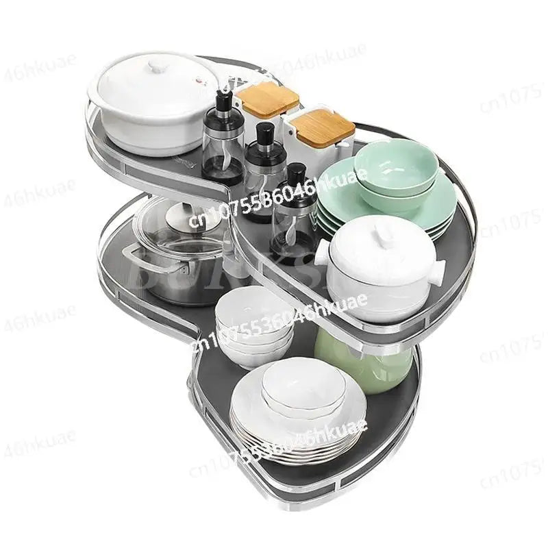 Cabinet Corner Basket Drawer Stainless Steel Double-Layer Whirl Pull-out Storage Organize Kitchen Rs Removable,Height Adjustable